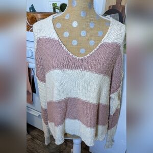 Cozy Pink and Cream Striped Women's Sweater